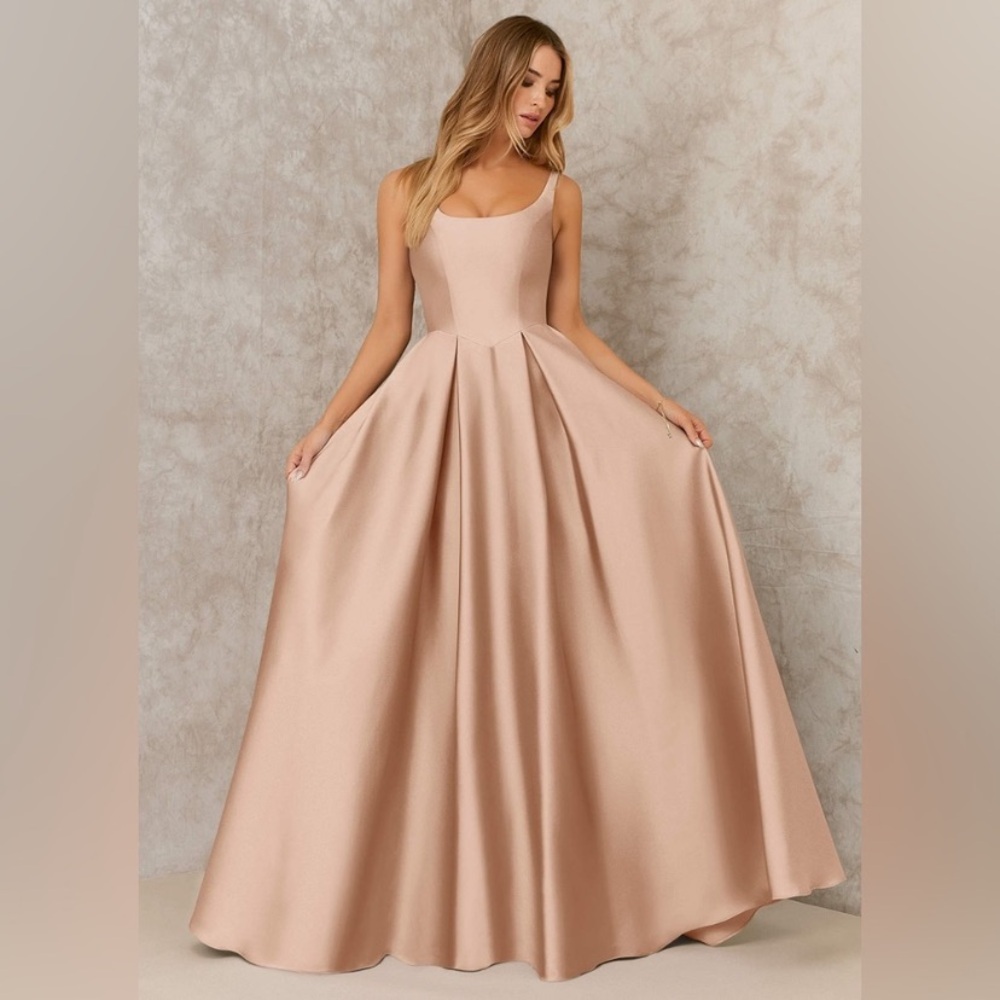 NWT Azazie Kendall & Kylie Alabaster Satin Floor Length Ballgown